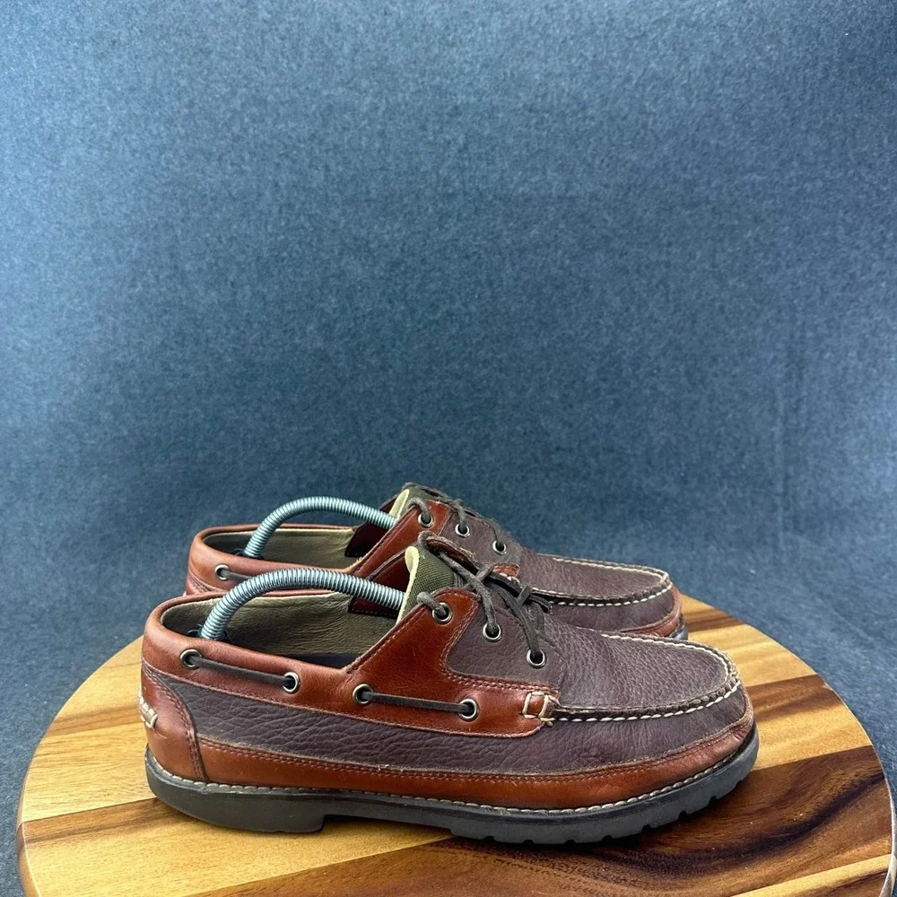 LL Bean Allagash Boat Shoes 244472 Comfort Brown Leather Mens Size 10.5D